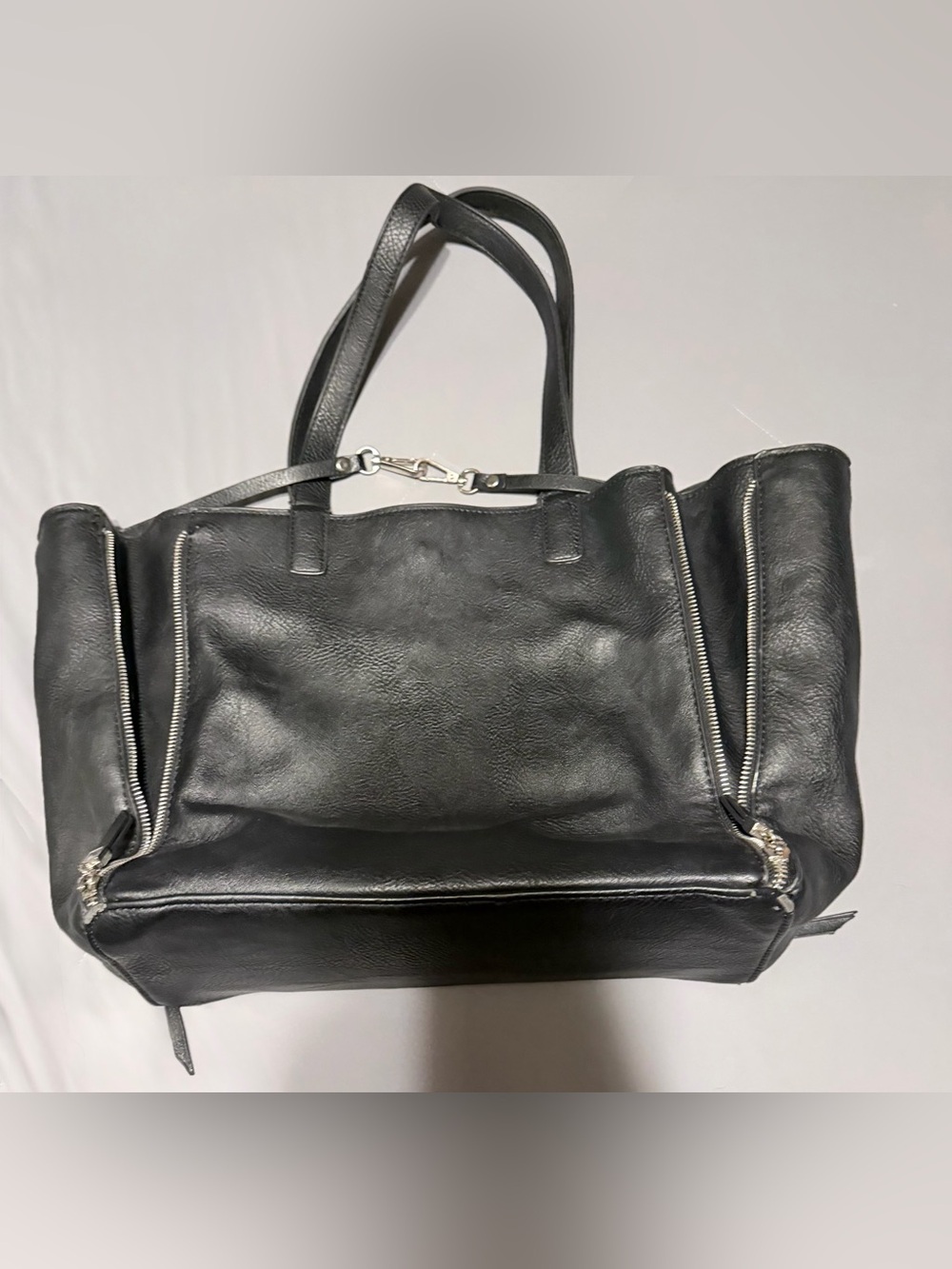 Black Faux Leather Tote Bag with Silver Hardware - Picture 4 of 15